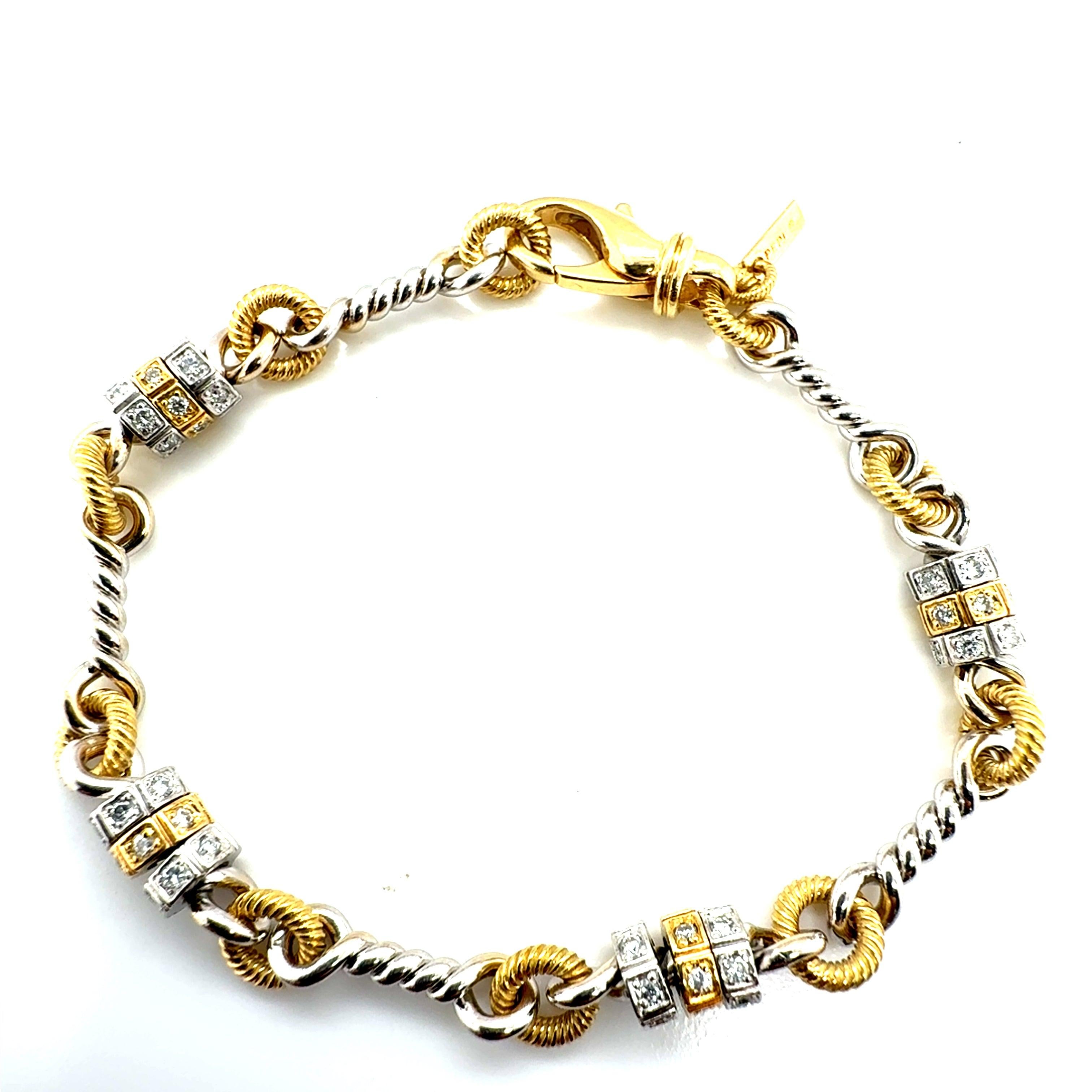 Pulsera retro de platino y oro amarillo con diamantes naturales de 0,70 quilates de Pepi Retro en venta