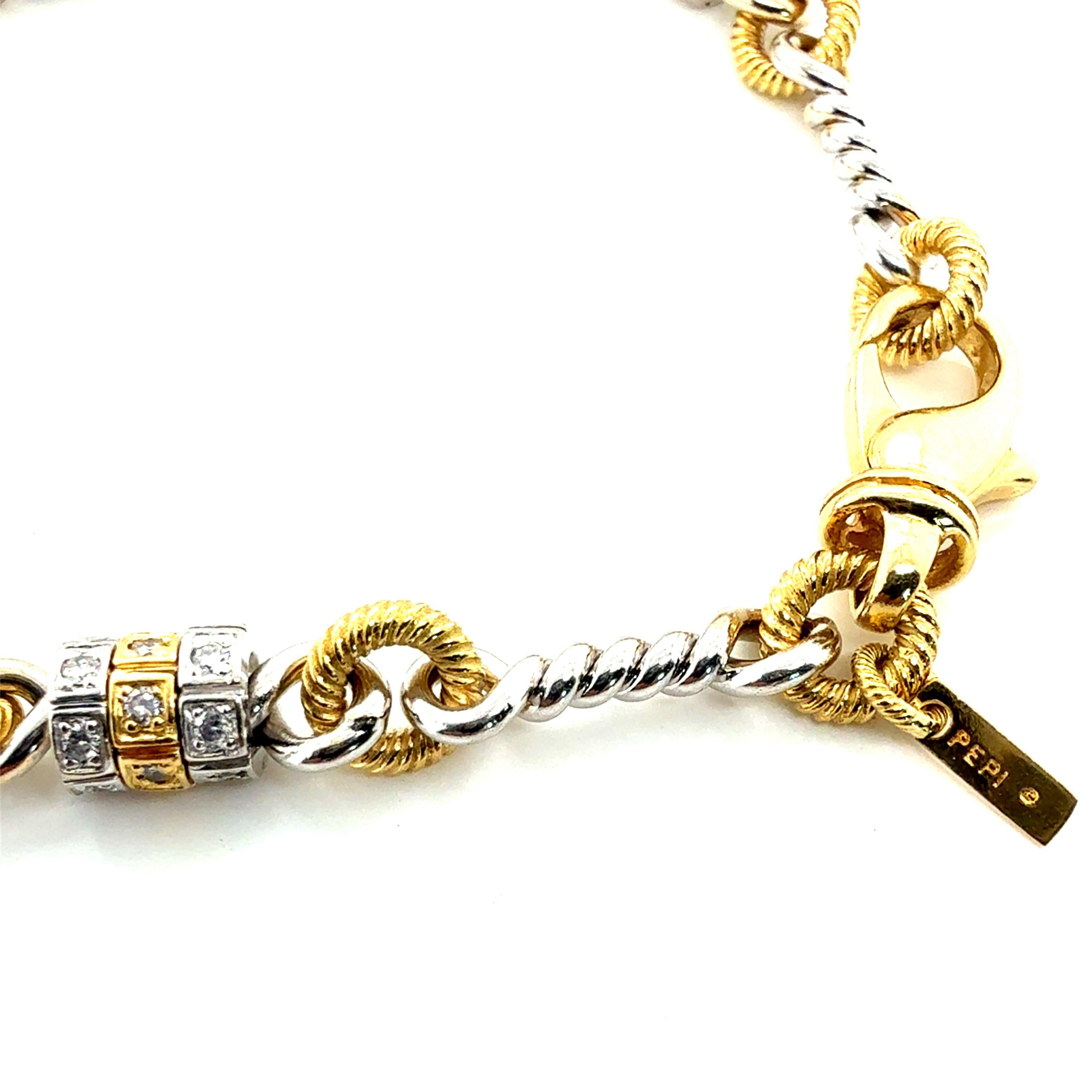 Pulsera retro de platino y oro amarillo con diamantes naturales de 0,70 quilates de Pepi Corte redondo en venta