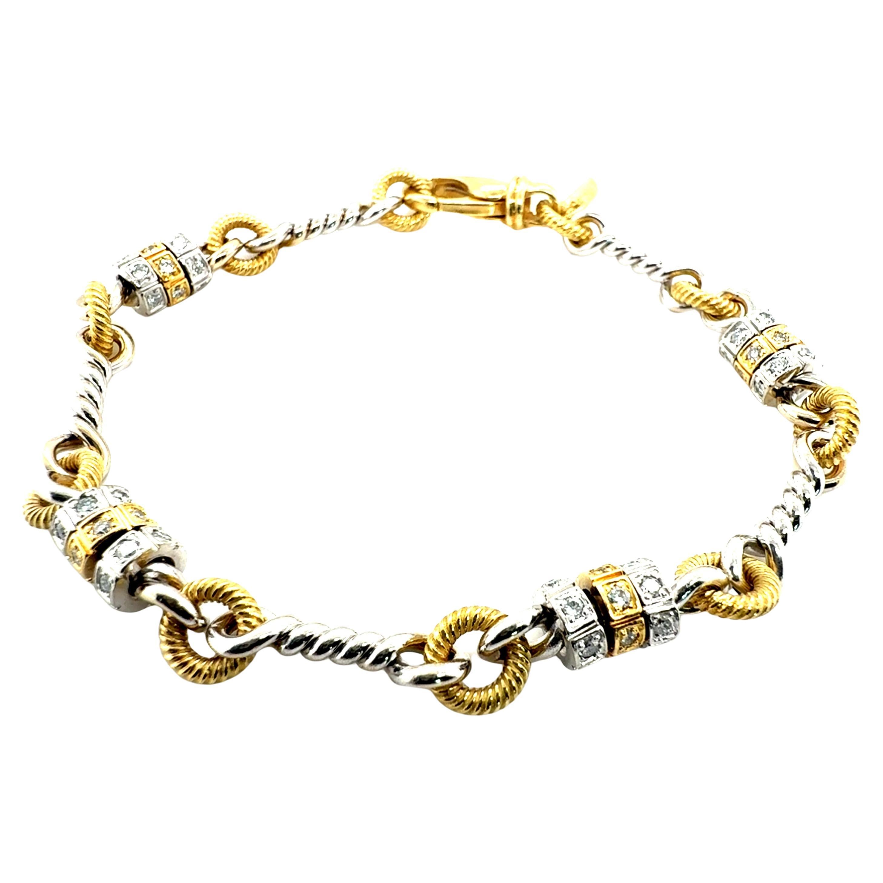 Pulsera retro de platino y oro amarillo con diamantes naturales de 0,70 quilates de Pepi en venta