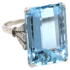 Retro Platinum Aquamarine & Diamond Cocktail Ring