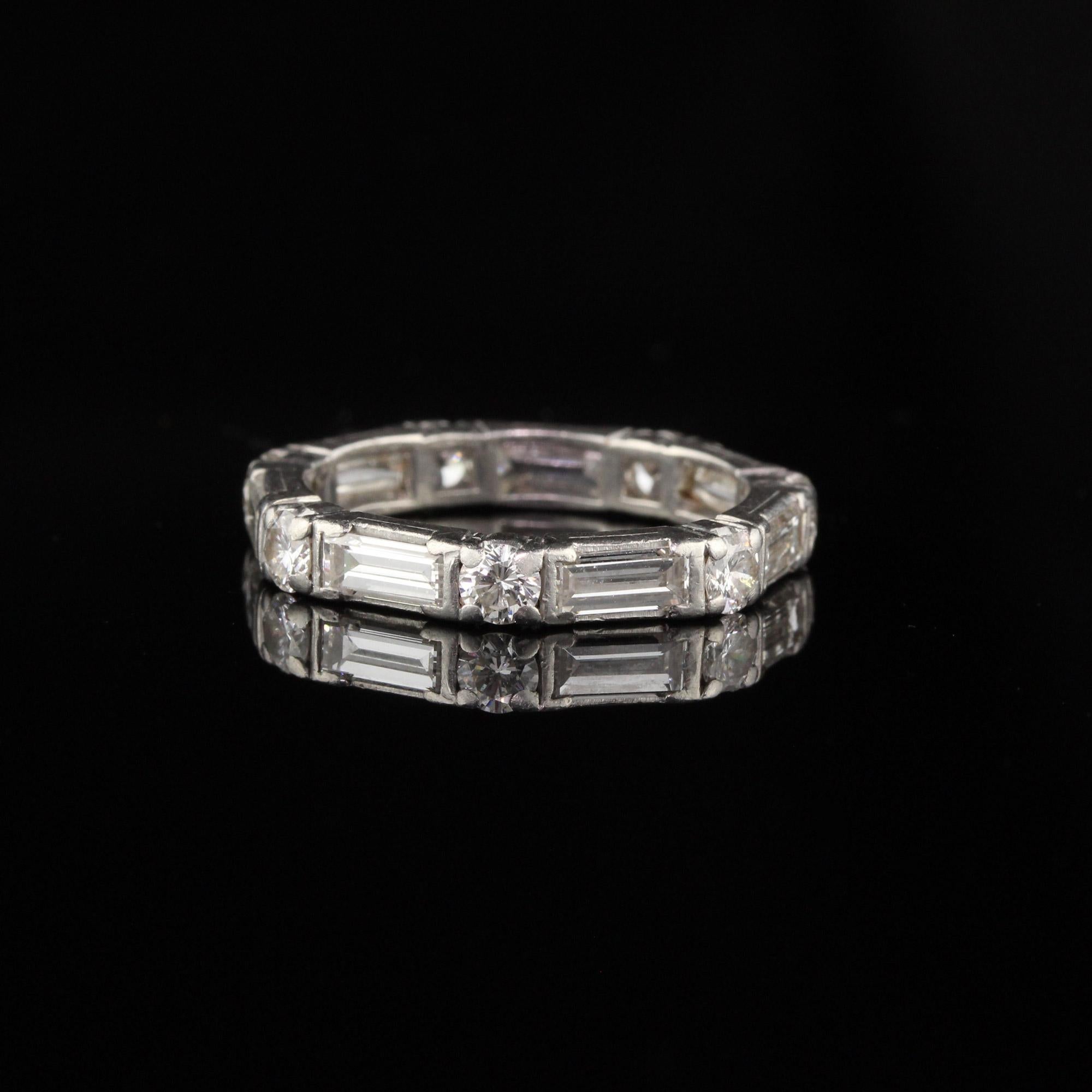 Retro Platinum Baguette and Round Cut Diamond Eternity Band In Good Condition In Great Neck, NY