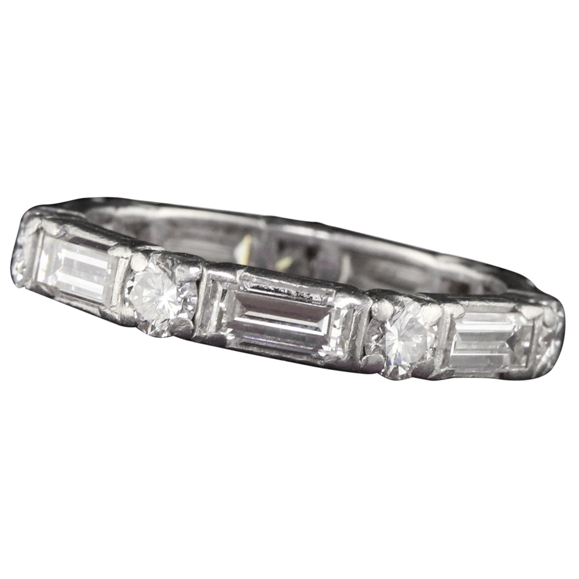 Retro Platinum Baguette and Round Cut Diamond Eternity Band