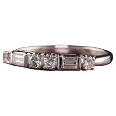 Retro Platinum Baguette and Round Diamond Wedding Band