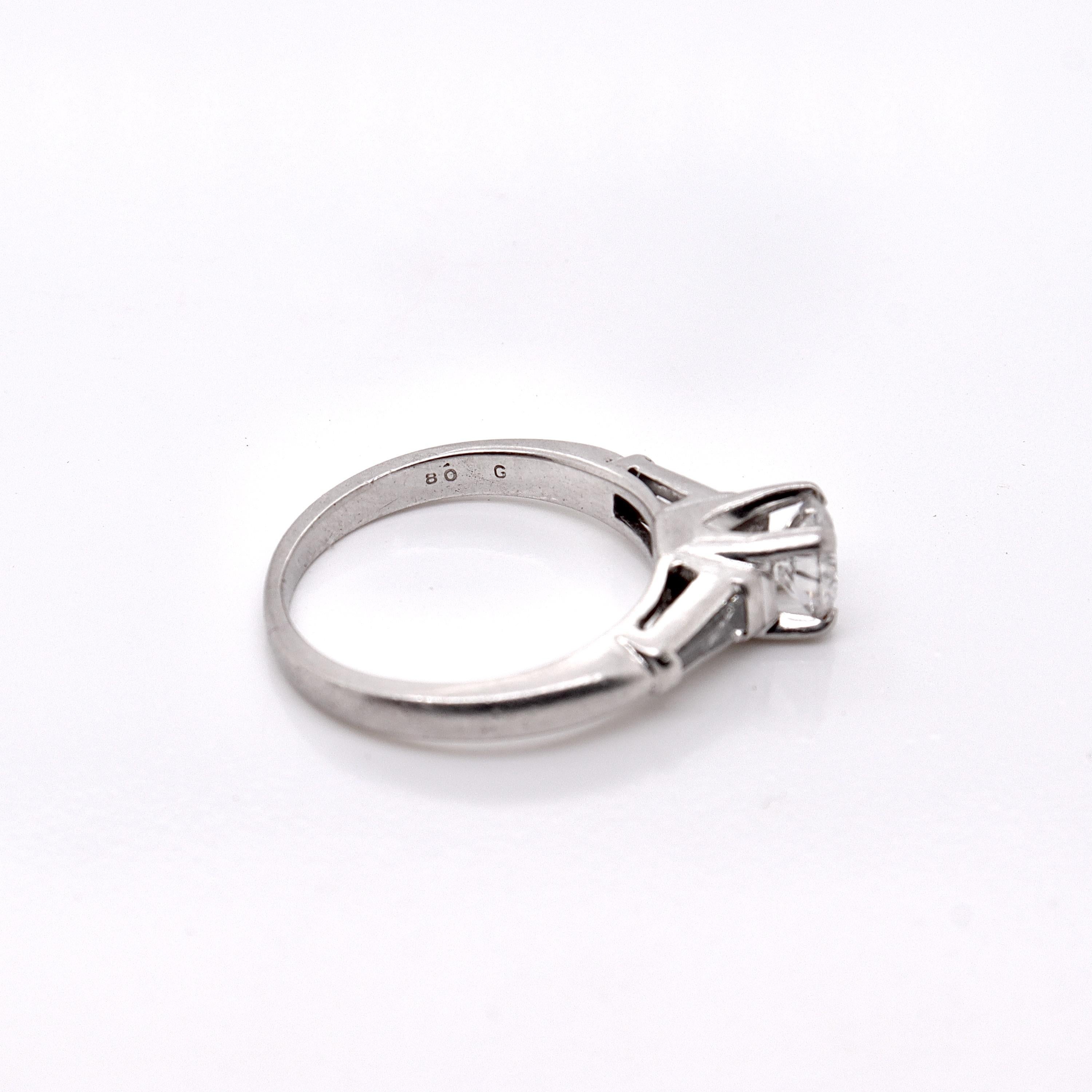 Retro Platinum Cathedral 0.74 Ctw Round Brilliant Cut Diamond Engagement Ring For Sale 4