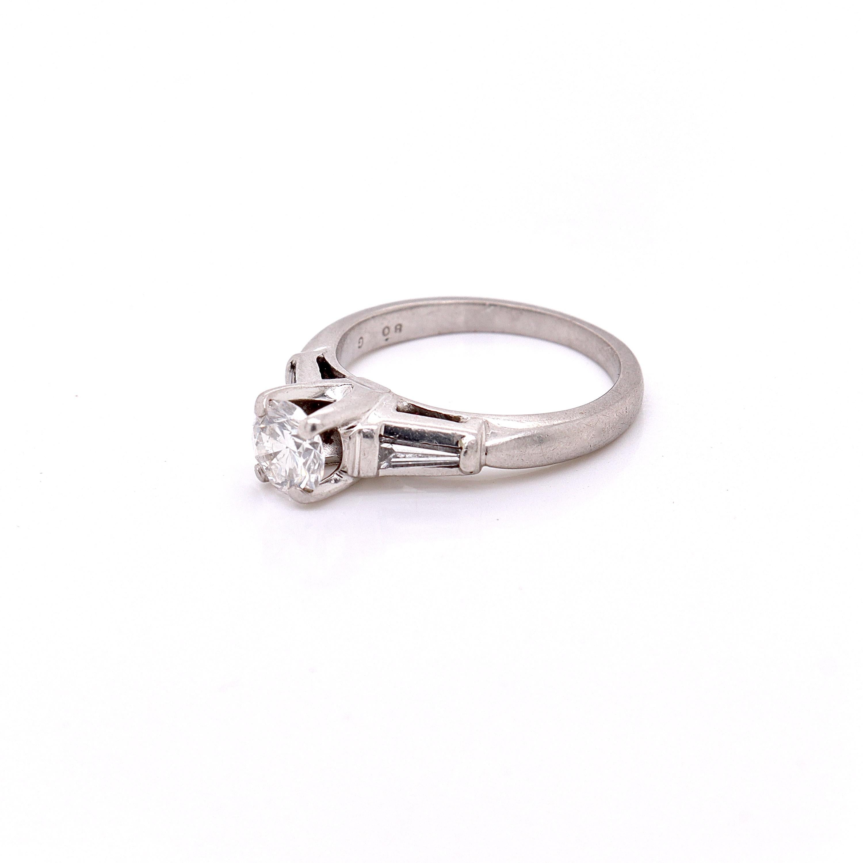 Retro Platinum Cathedral 0.74 Ctw Round Brilliant Cut Diamond Engagement Ring For Sale 5