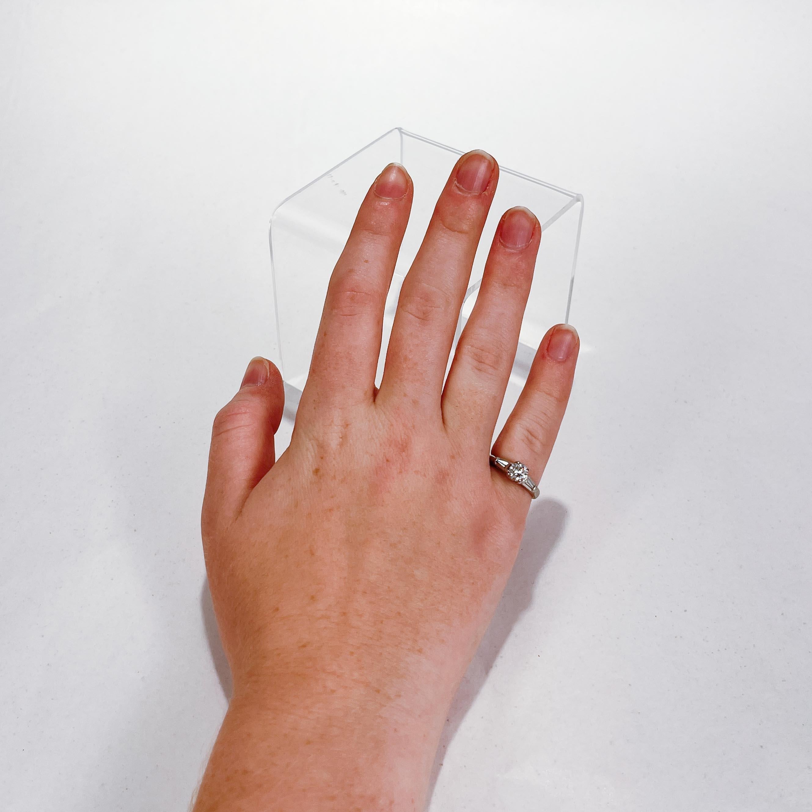 Retro Platinum Cathedral 0.74 Ctw Round Brilliant Cut Diamond Engagement Ring For Sale 6