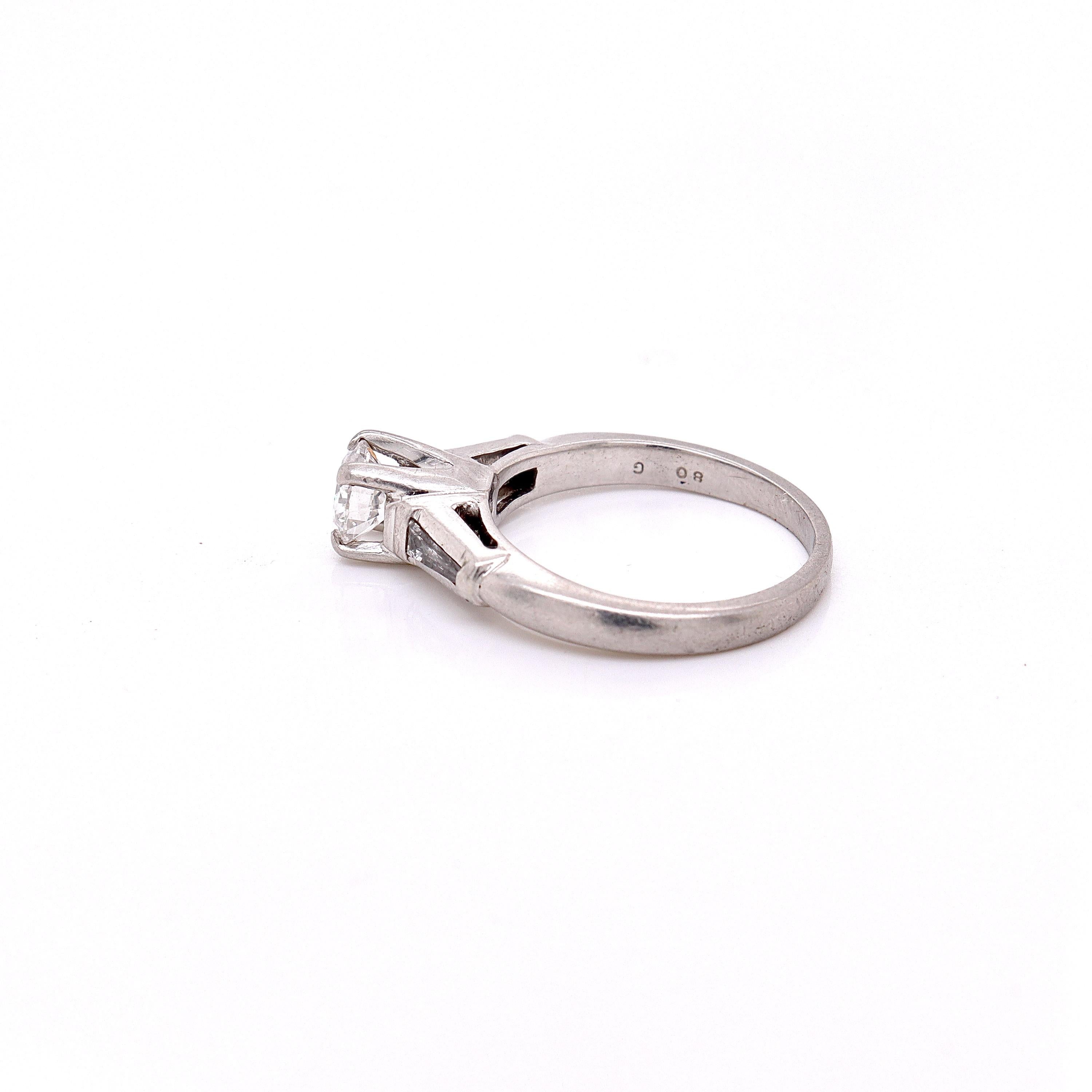 Retro Platinum Cathedral 0.74 Ctw Round Brilliant Cut Diamond Engagement Ring In Good Condition For Sale In Philadelphia, PA