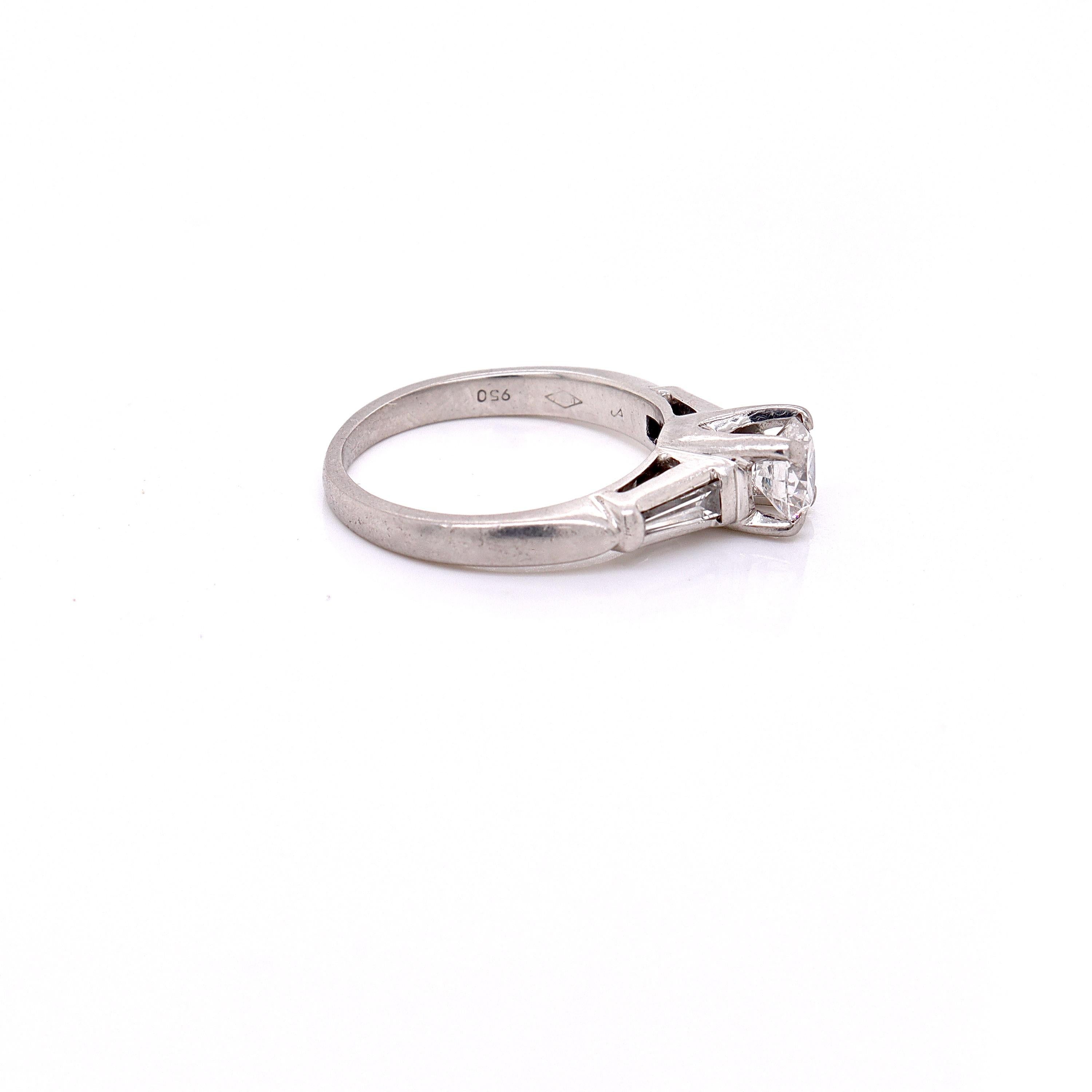 Retro Platinum Cathedral 0.74 Ctw Round Brilliant Cut Diamond Engagement Ring For Sale 1