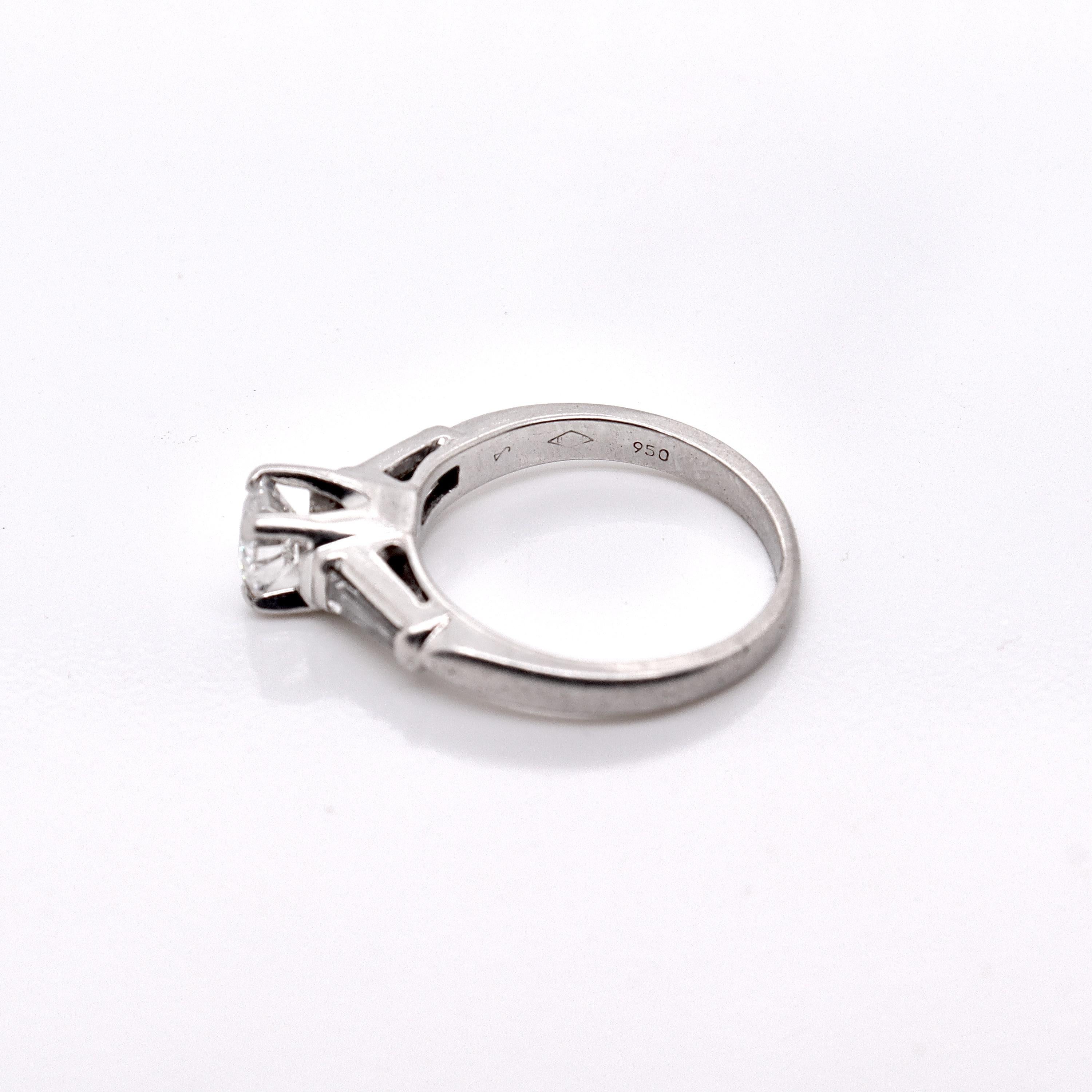 Retro Platinum Cathedral 0.74 Ctw Round Brilliant Cut Diamond Engagement Ring For Sale 3