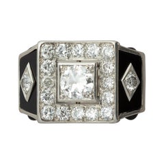 Retro Platinum Diamond and Onyx Ring