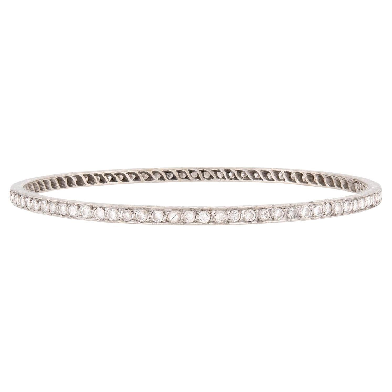 Retro Platinum Diamond Bangle