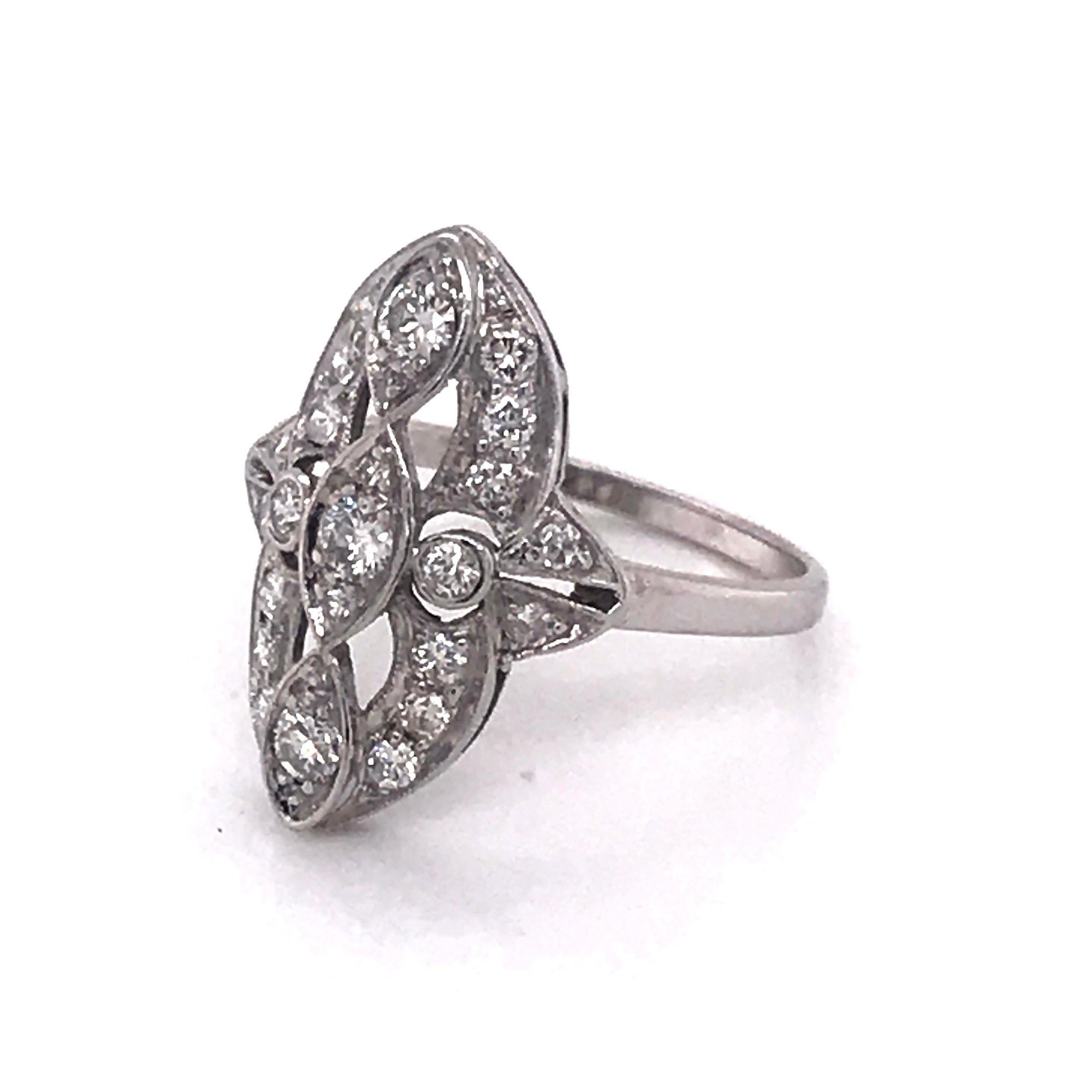 Round Cut Retro Platinum Diamond Cocktail Ring 1/2 Carat