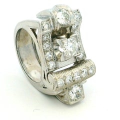 Retro Platinum Diamond Cocktail Ring, Approximately 3 Carats Total, Circa 1940
