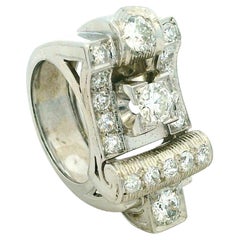 Retro Platinum Diamond Cocktail Ring, Approximately 3 Carats Total, Circa 1940
