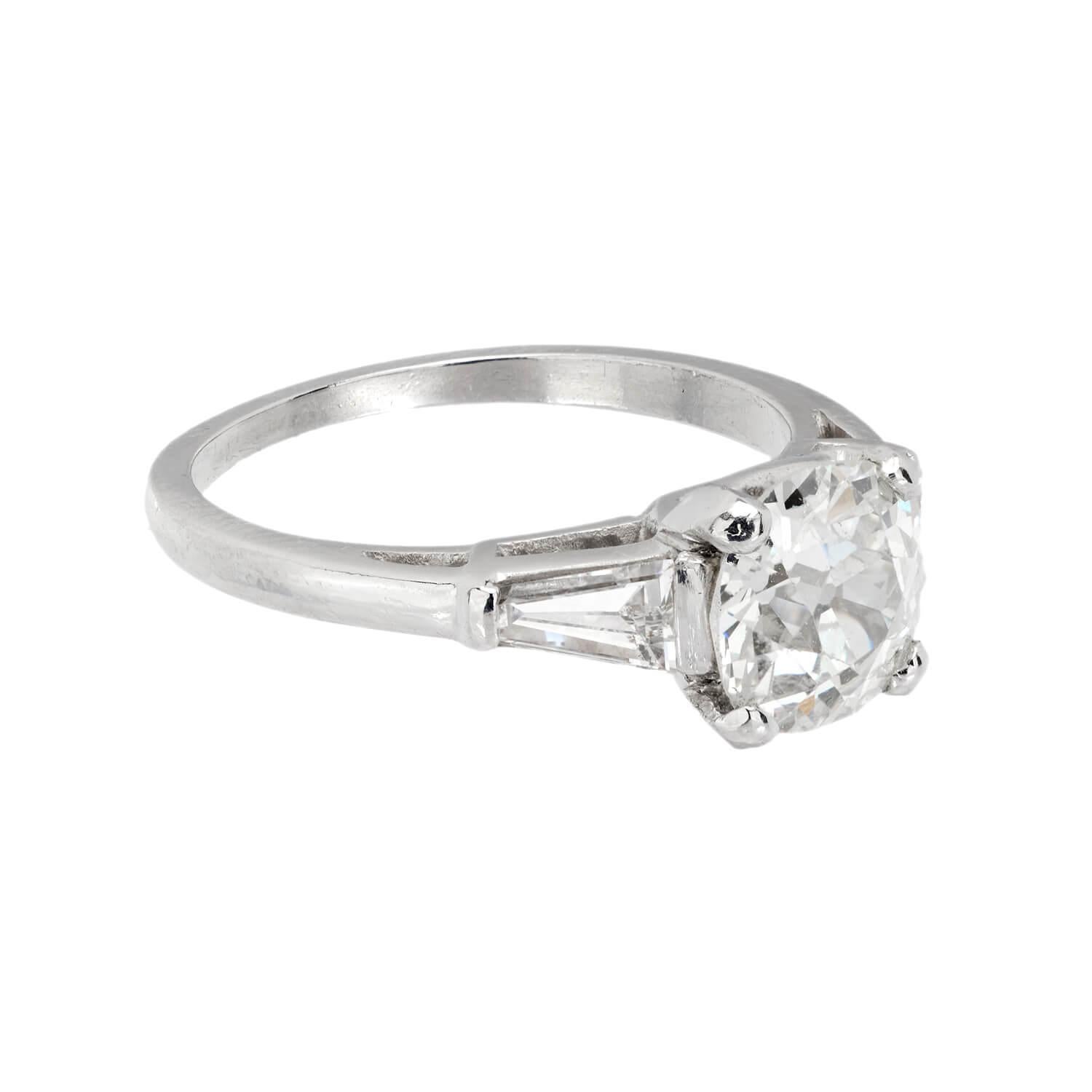 Old European Cut Retro Platinum Diamond Engagement Ring 1.66ct For Sale