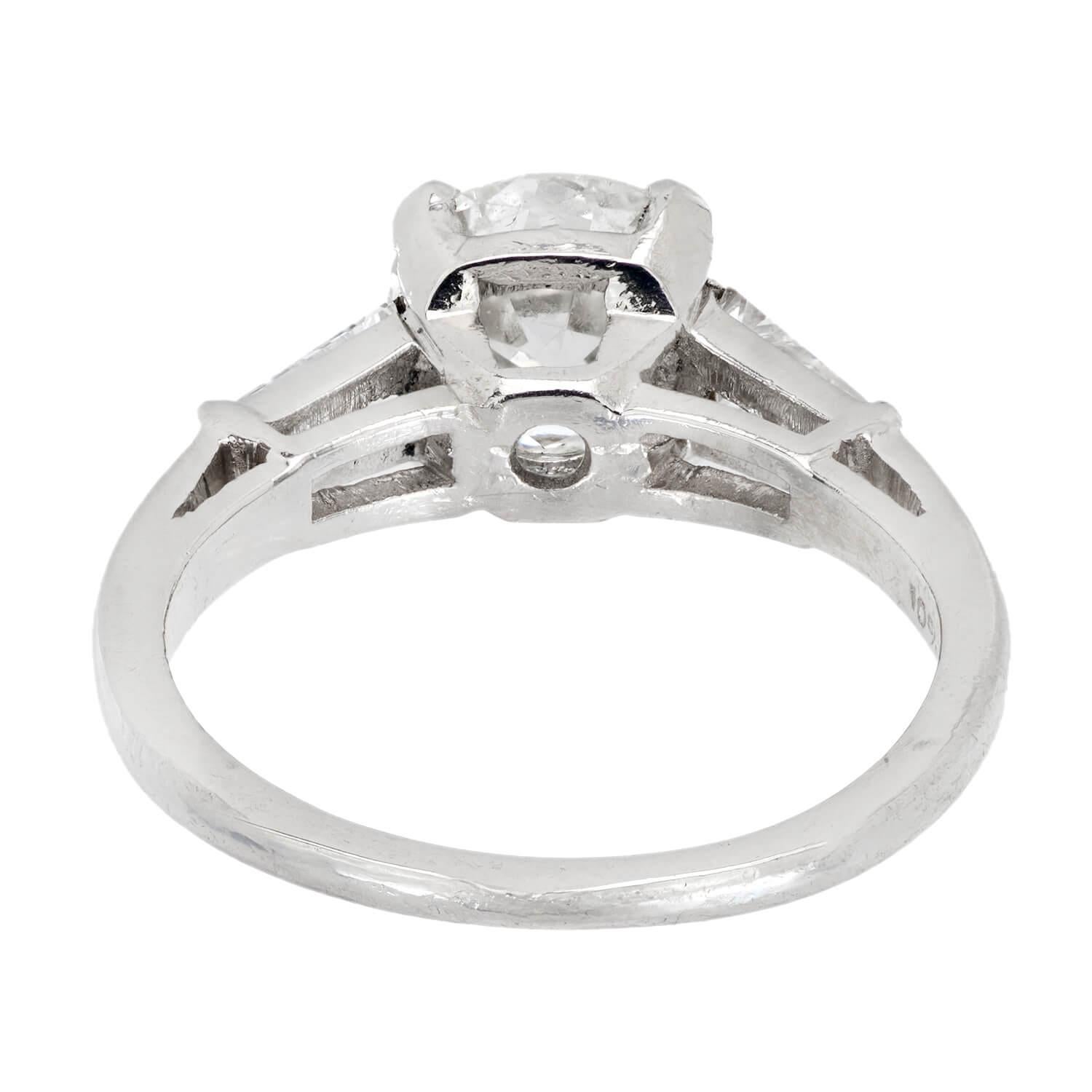 Retro Platinum Diamond Engagement Ring 1.66ct In Good Condition For Sale In Narberth, PA