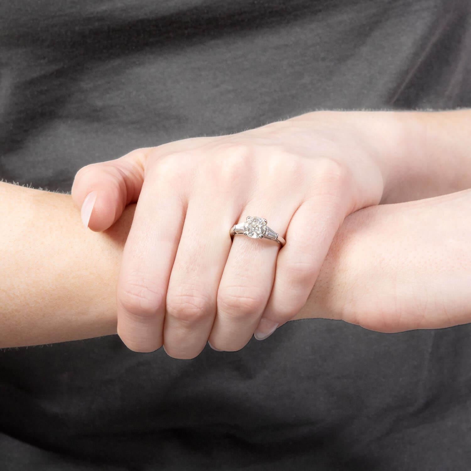 Retro Platinum Diamond Engagement Ring 1.66ct For Sale 1