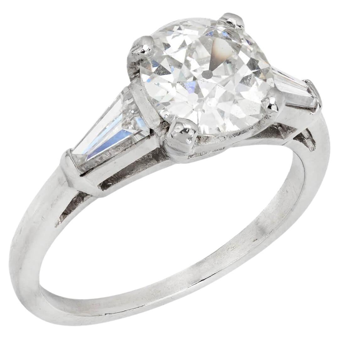 Retro Platinum Diamond Engagement Ring 1.66ct