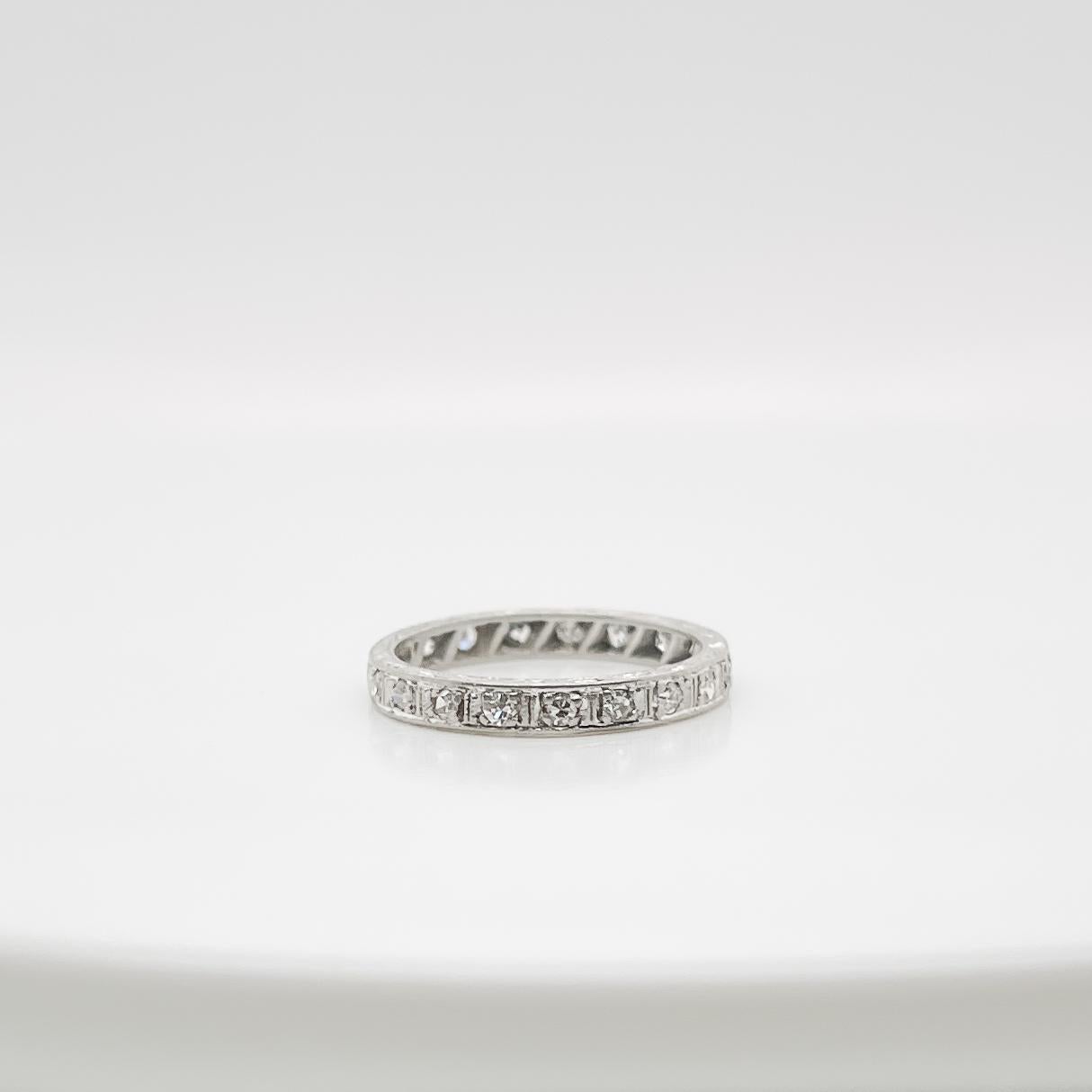 Edwardian Retro Platinum & Diamond Eternity Wedding Band Ring For Sale