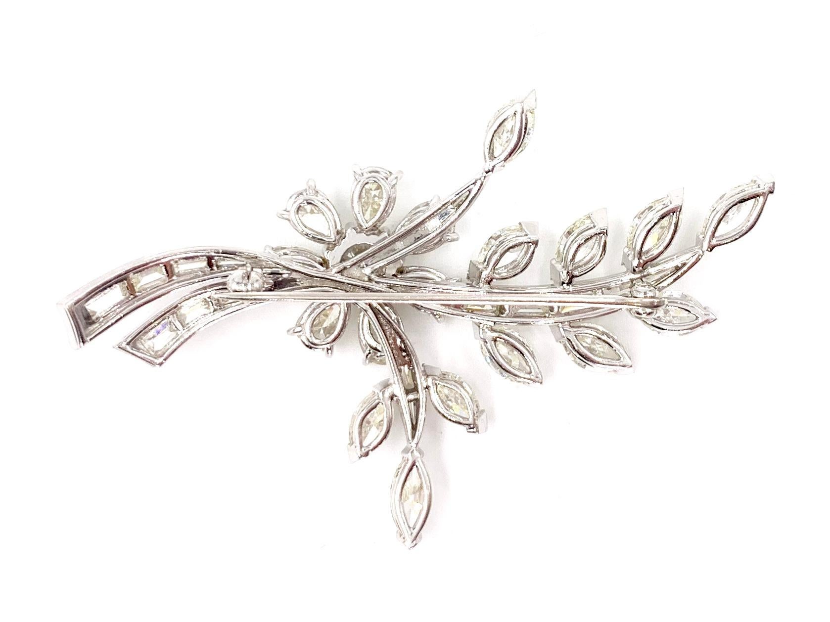 Women's or Men's Retro Platinum Diamond Floral Spray Brooch Approximate 6.82 Carat Total Weight