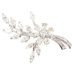 Retro Platinum Diamond Floral Spray Brooch Approximate 6.82 Carat Total Weight