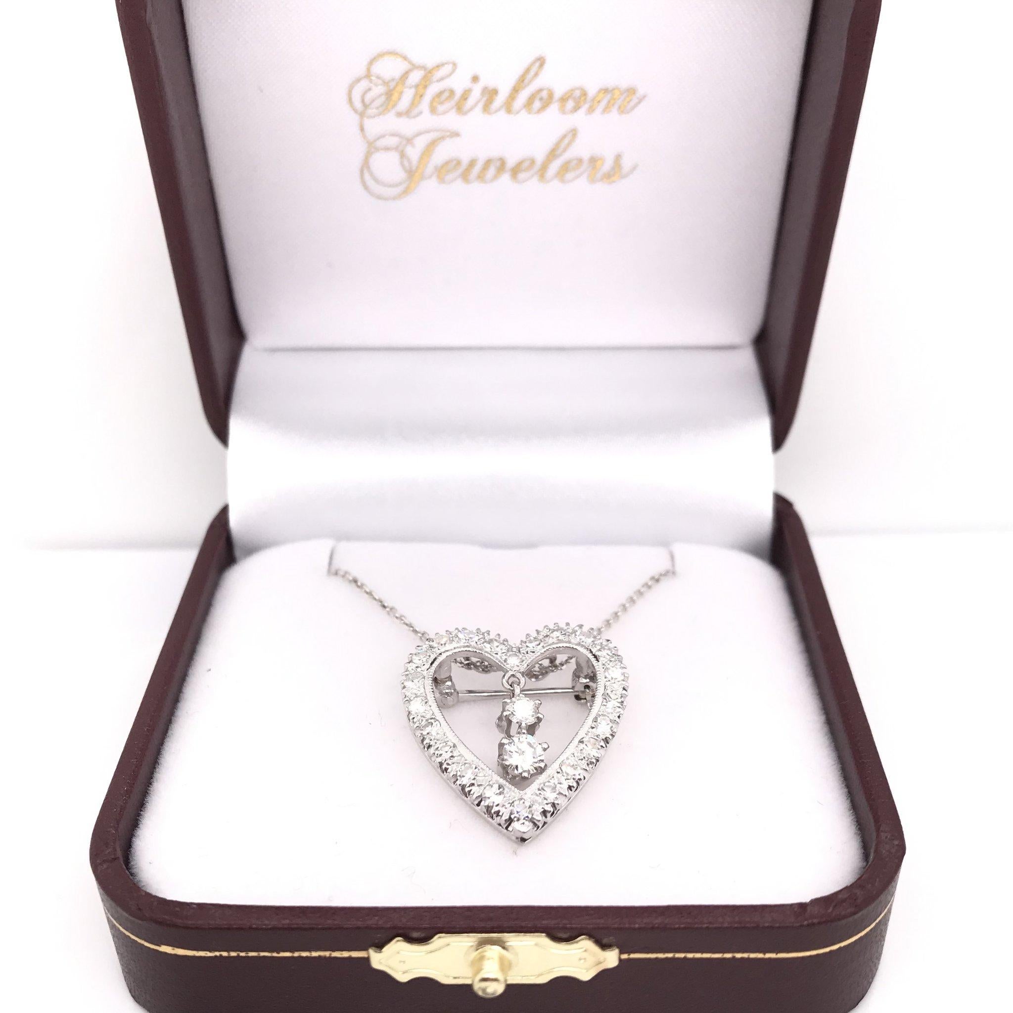 Women's Retro Platinum Diamond Heart Pendant / Pin