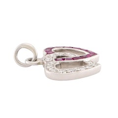 Retro Platinum Diamond & Ruby Double Heart Pendant/Charm