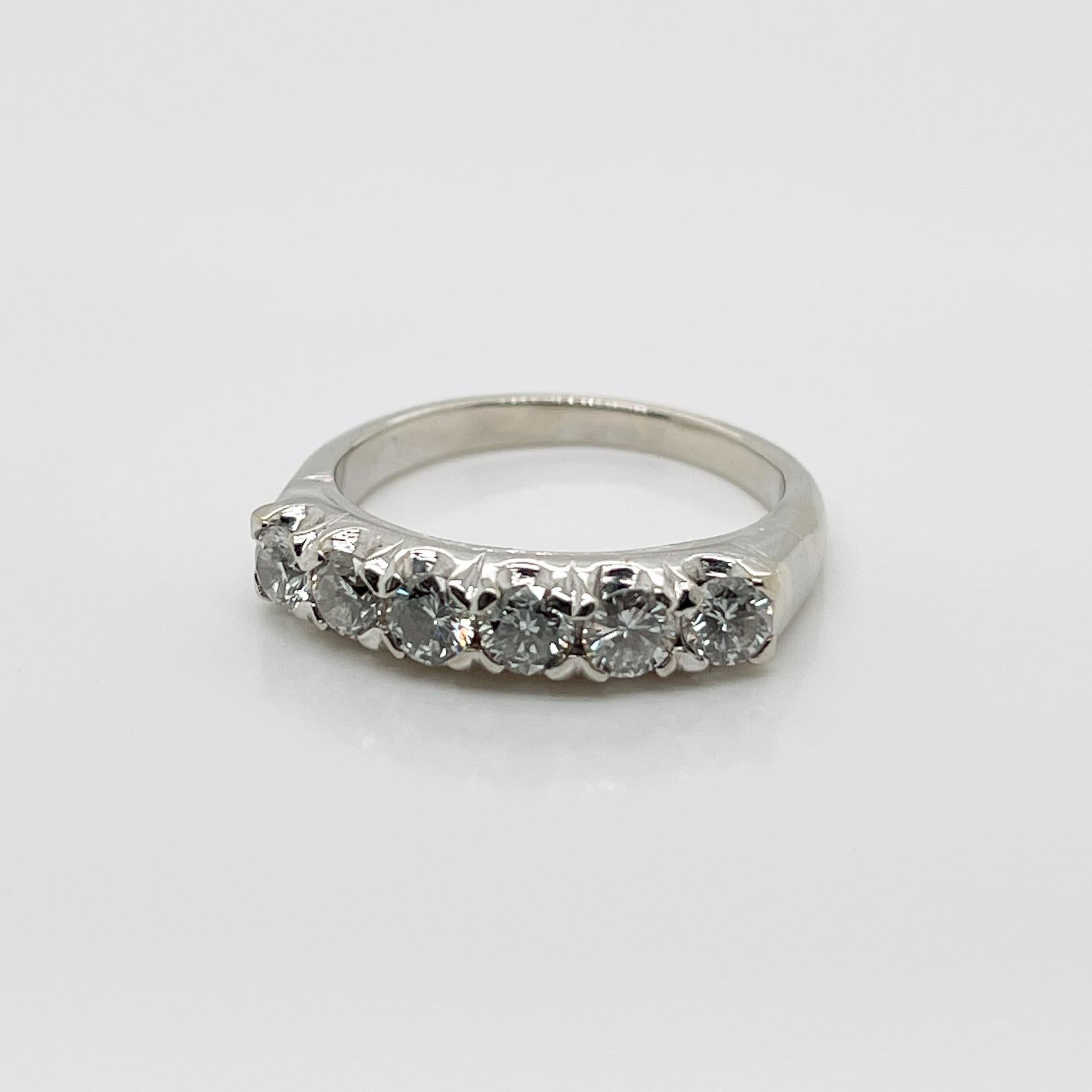 Retro Platinum & Diamond Six-Stone Band Ring For Sale 4