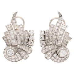 Retro Platinum Diamond Swirling-Motif Earrings