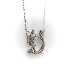 Retro Platinum Encrusted Squirrel Pendant with 14K White Gold Chain