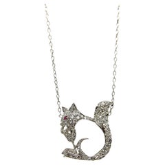 Retro Platinum Encrusted Squirrel Pendant with 14K White Gold Chain