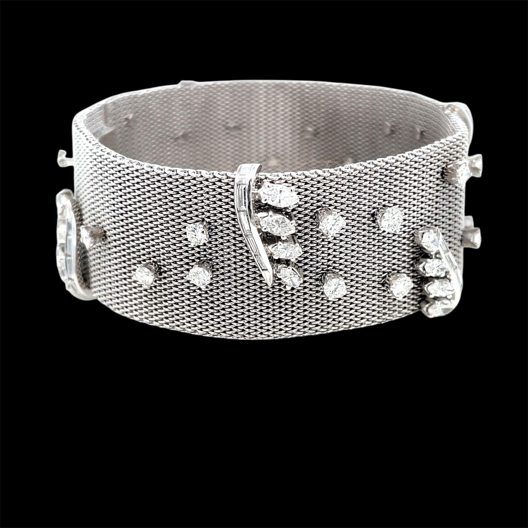 Rétro Bracciale retrò in tessuto di platino con diamanti da 7,50 cttw in vendita