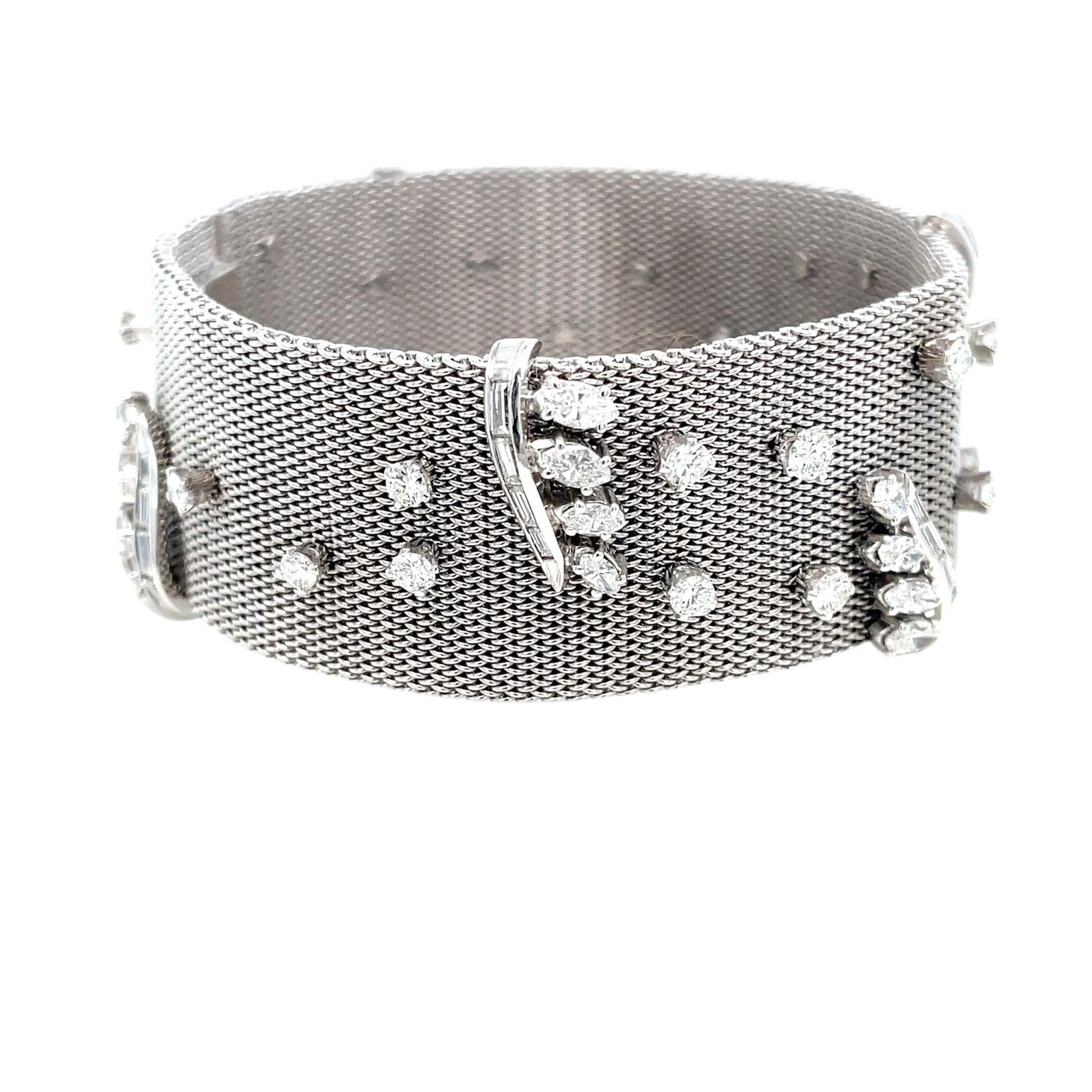 Taglio marquise Bracciale retrò in tessuto di platino con diamanti da 7,50 cttw in vendita