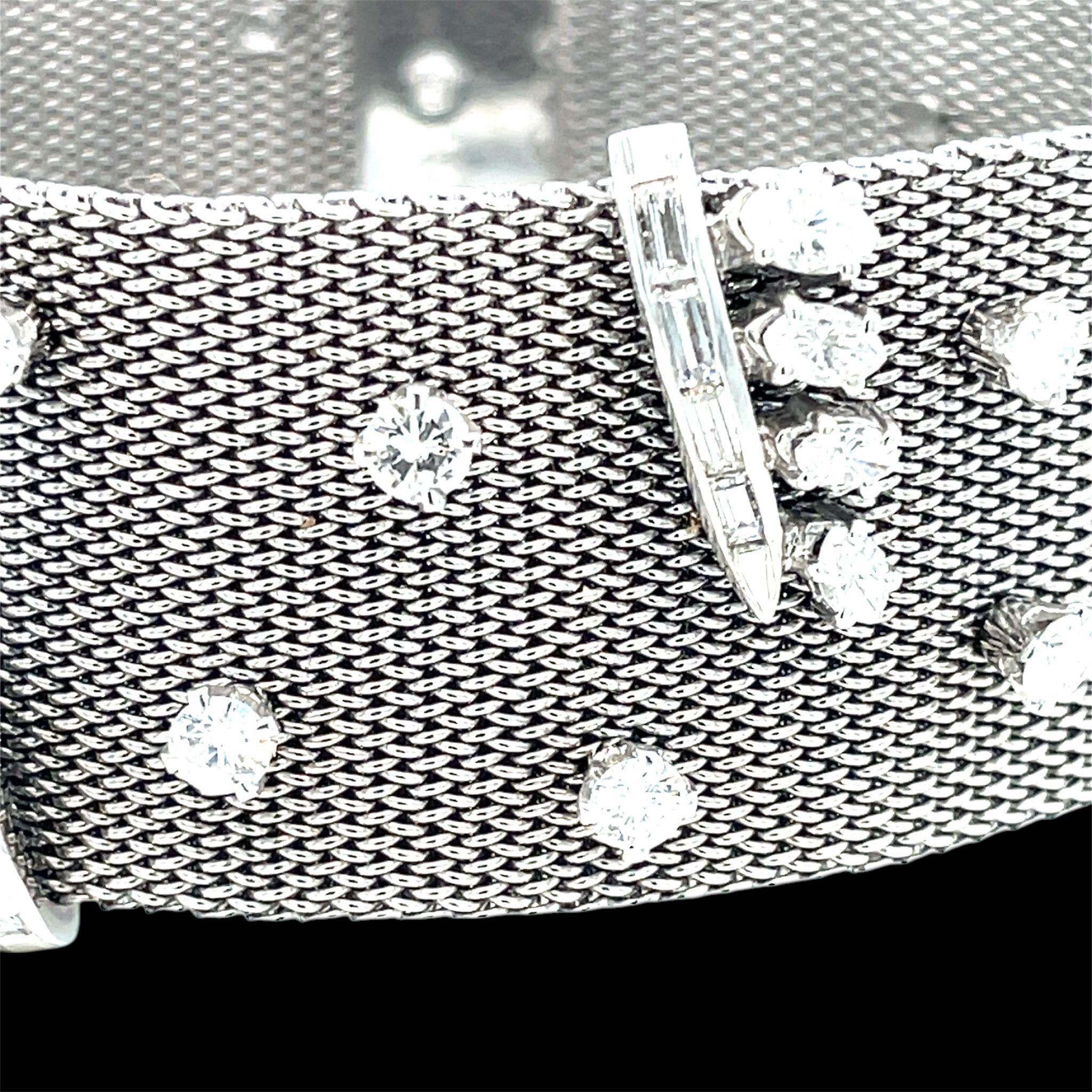 Bracciale retrò in tessuto di platino con diamanti da 7,50 cttw In condizioni ottime in vendita a Napoli, NA