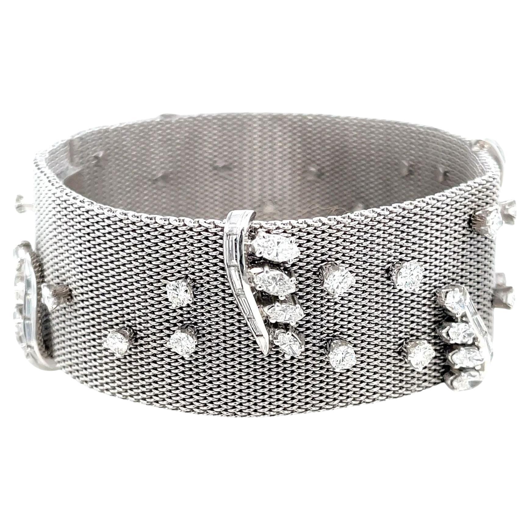 Retro Platinum Fabric Bracelet with 7.50 cttw Diamonds