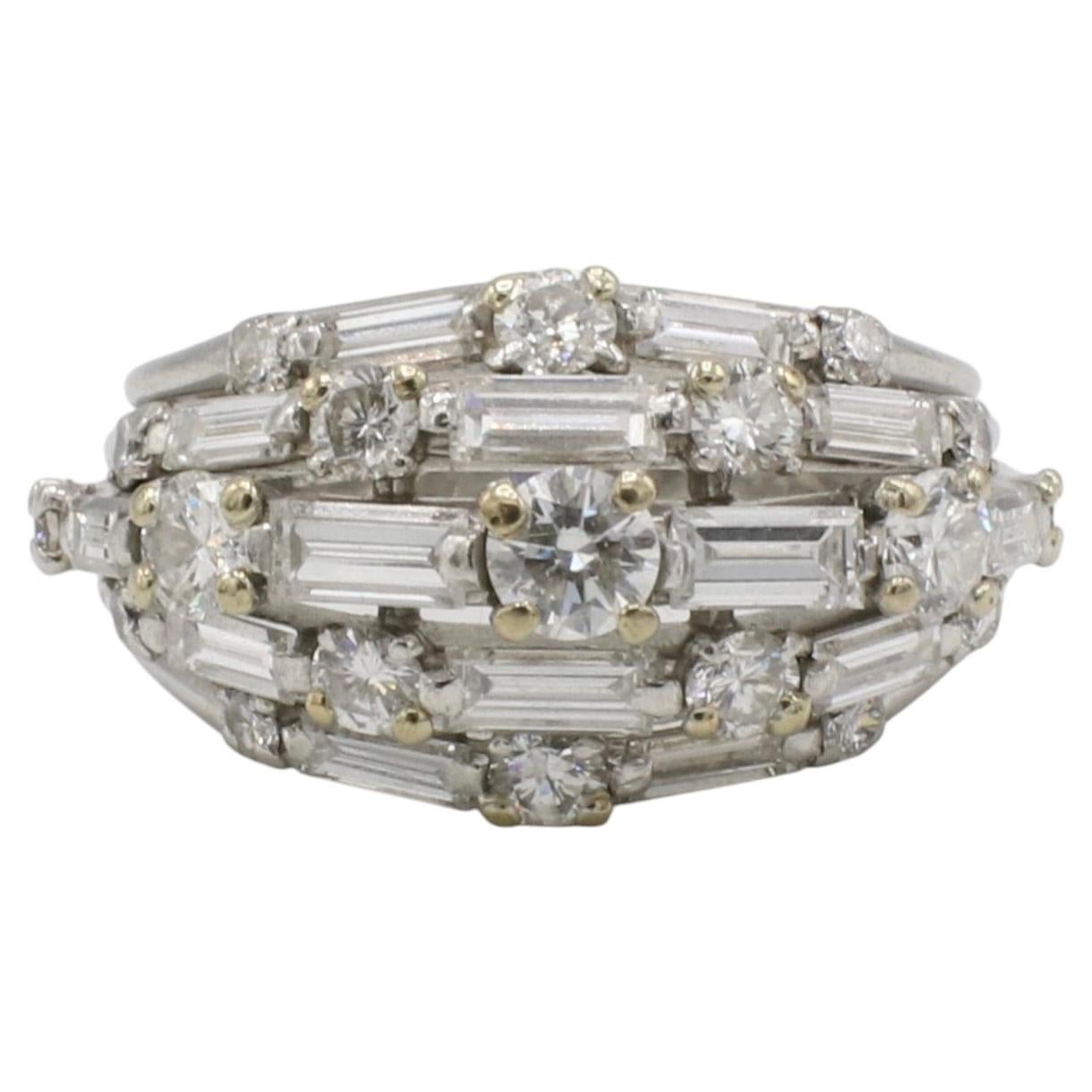 Retro Platinum Natural Diamond Multi-Row Dome Band Ring