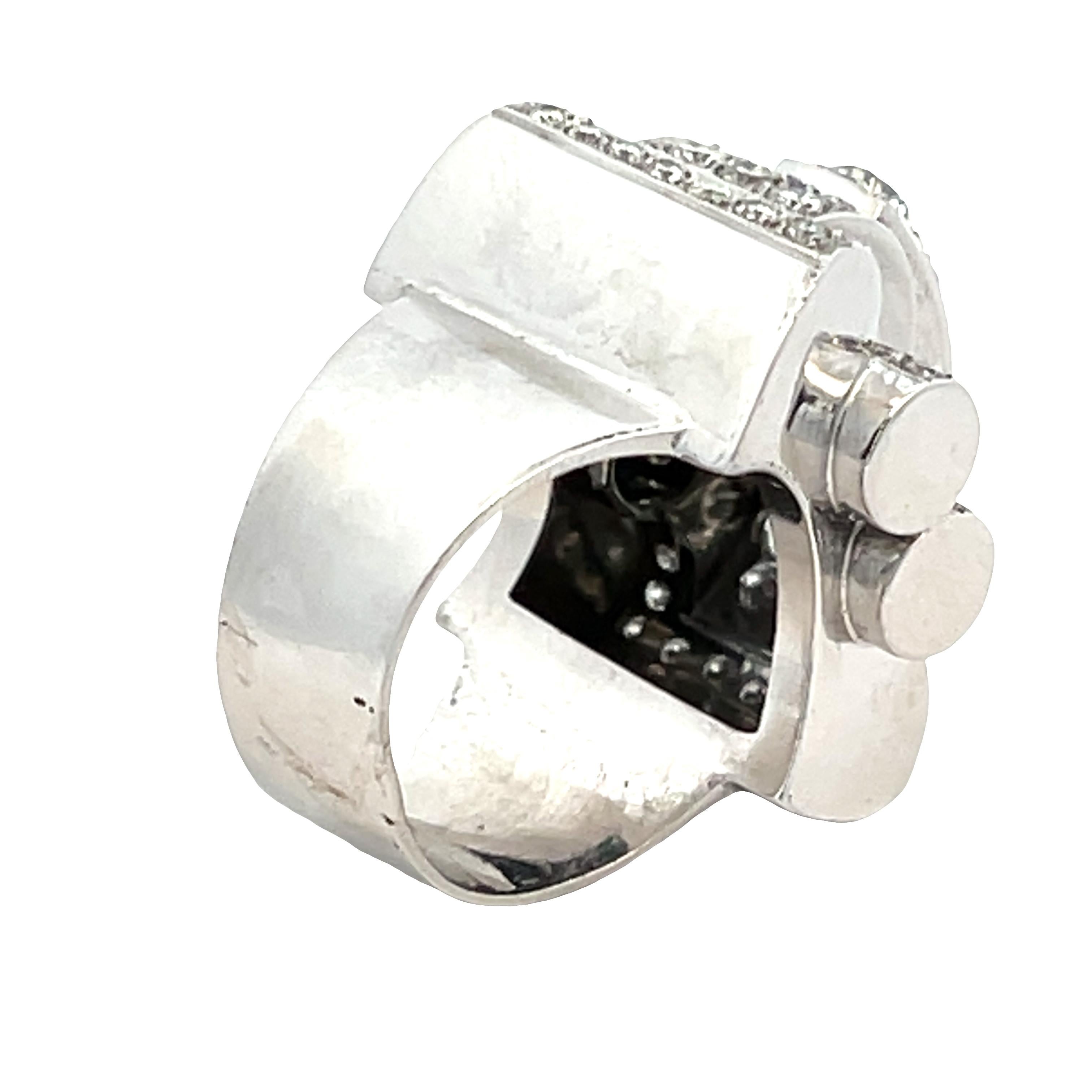 Retro Platinum Old European Cut Diamond Architectural Ring, 3 Carats For Sale 1