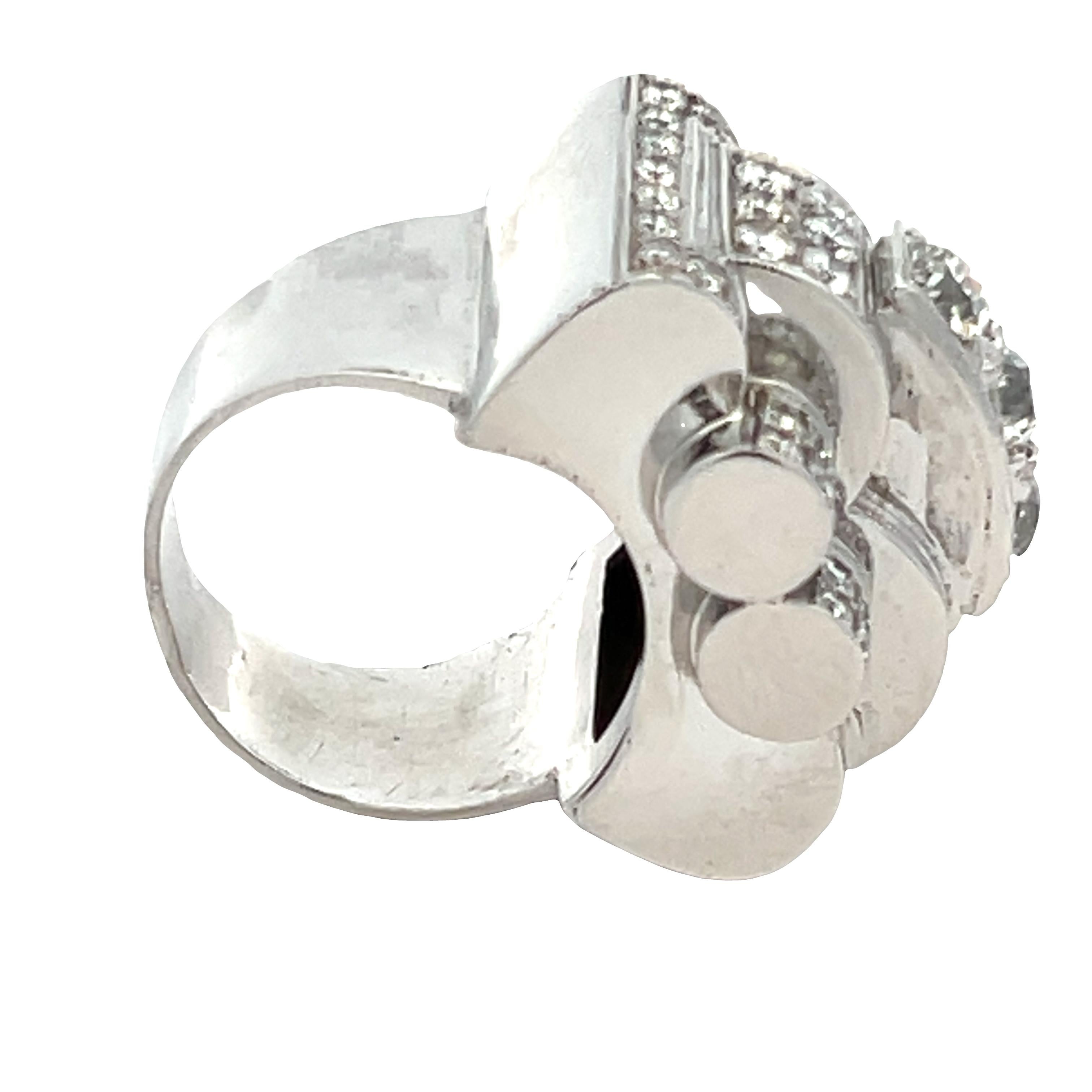 Retro Platinum Old European Cut Diamond Architectural Ring, 3 Carats For Sale 2
