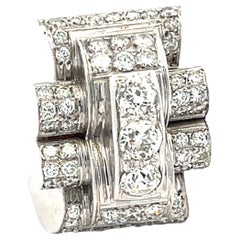 Retro Platinum Old European Cut Diamond Architectural Ring, 3 Carats