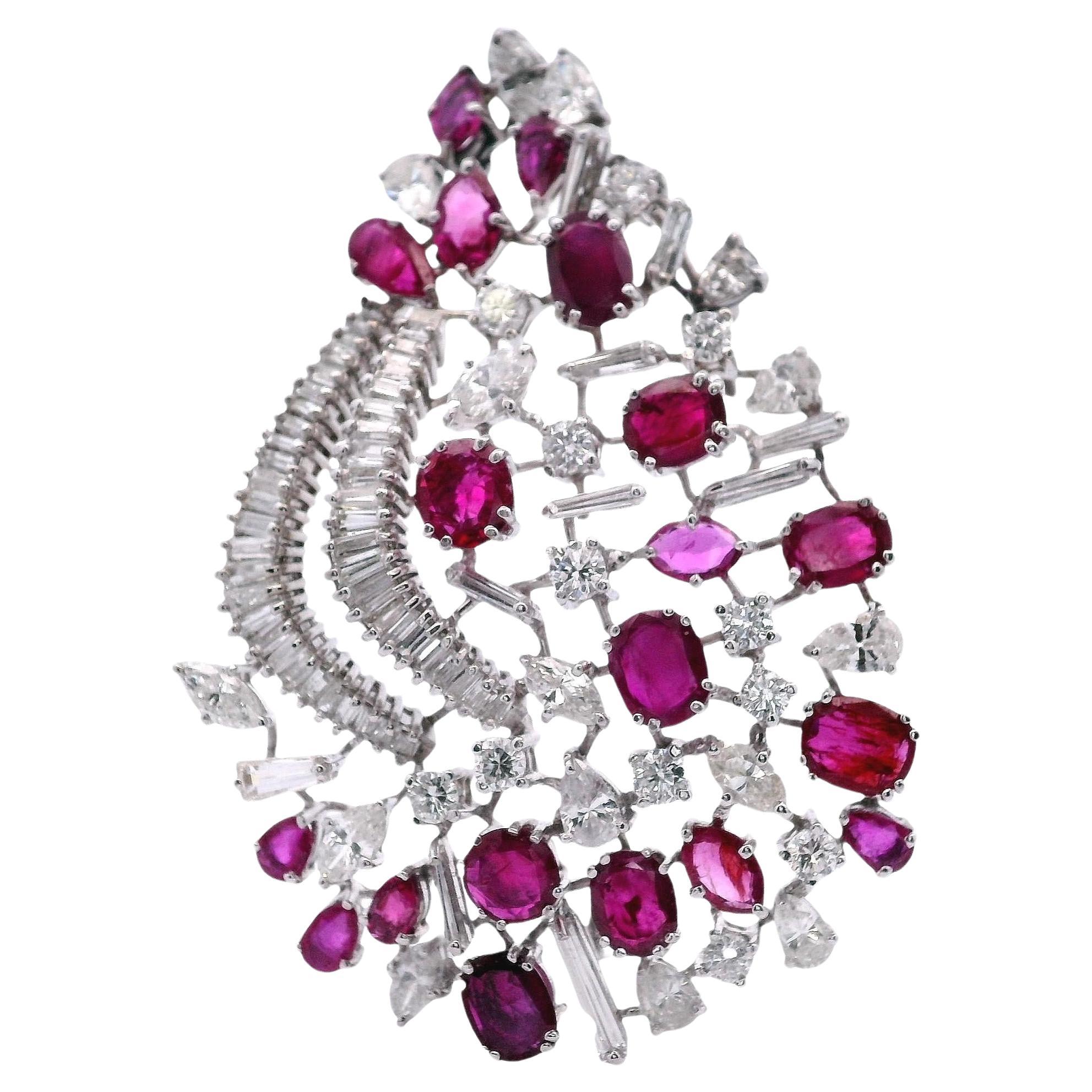 Retro Platinum Pendant with18.0 CTW in Burma Rubies and Diamonds in vendita