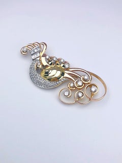 Retro Platinum, Rose and Yellow Gold Peacock Brooch with 2.95 Carat Diamonds