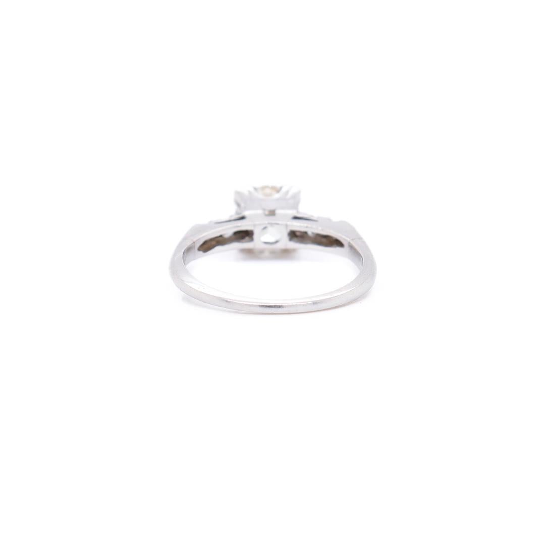 Retro Platinum & Round Mixed Cut 0.95 Ct Diamond Engagement Ring For Sale 3