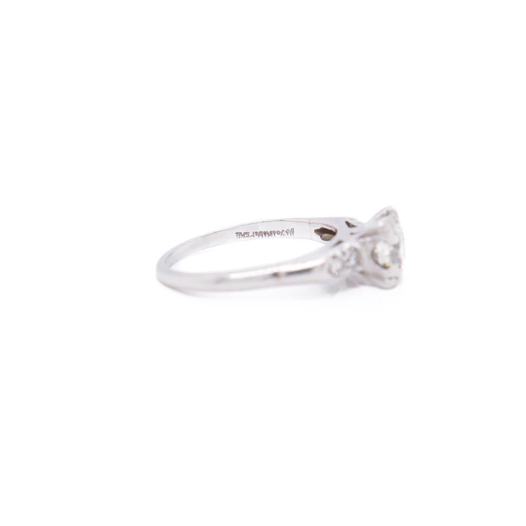 Retro Platinum & Round Mixed Cut 0.95 Ct Diamond Engagement Ring For Sale 5