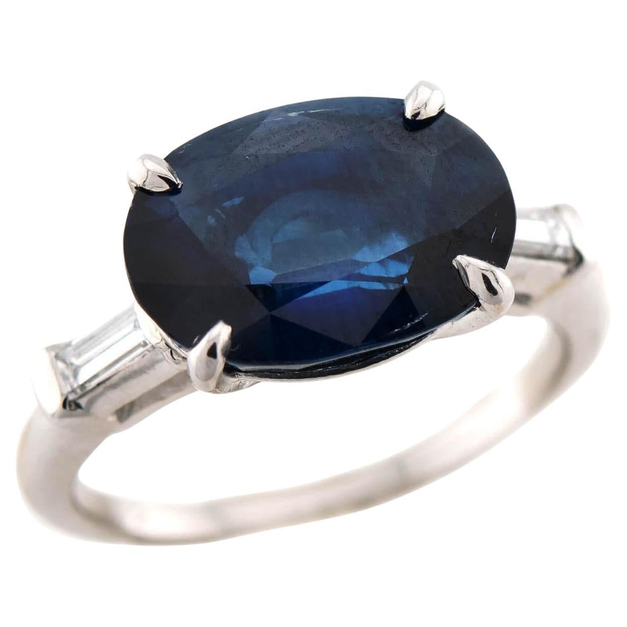Anello di fidanzamento retrò in platino con zaffiro e diamante in vendita
