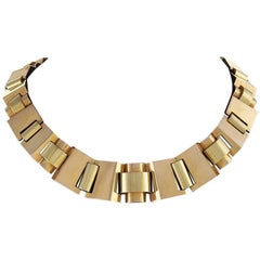 Retro Polished Gold Link 'Tank Track' Necklace