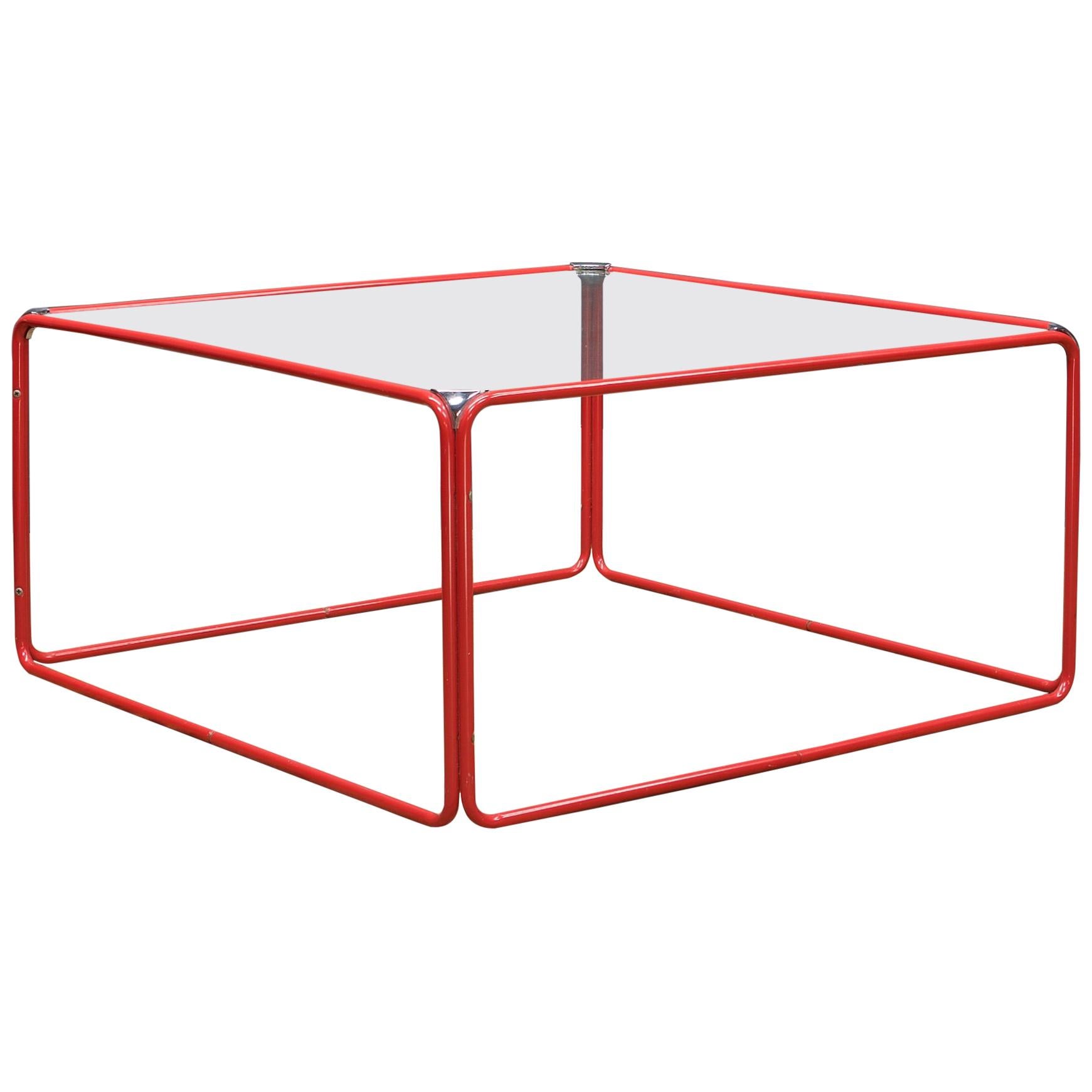 Retro Pool House Cube Table Low Red Tubular Vintage Midcentury Minimal Baughman