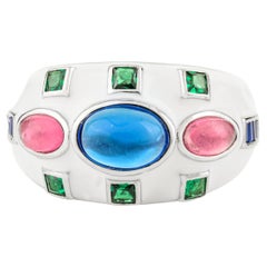 Anillo Cúpula Estilo Pop Art Retro con Piedras Cabujón Multicolor en Plata 925