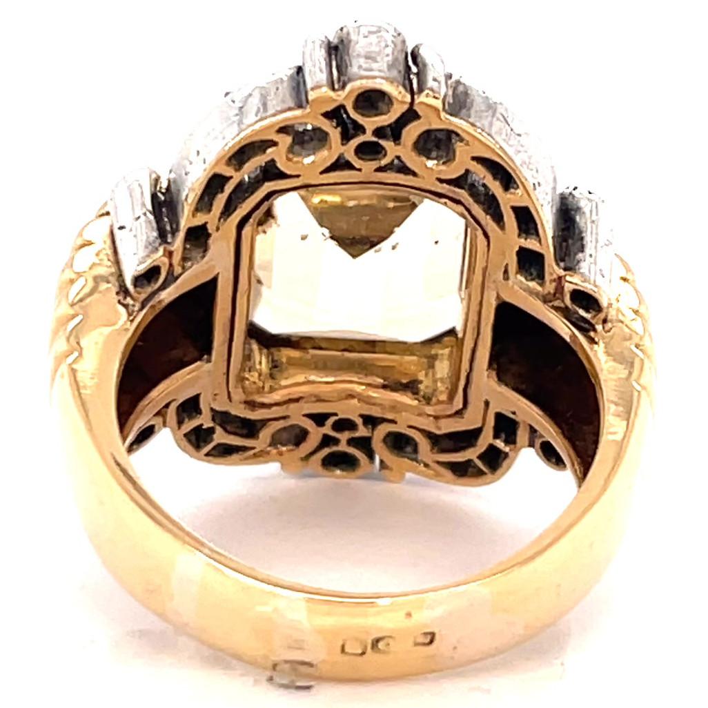Emerald Cut Retro Portuguese Citrine Diamond 18 Karat Gold Ring
