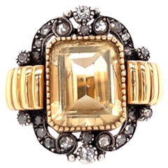 Retro Portuguese Citrine Diamond 18 Karat Gold Ring