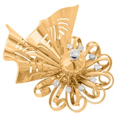 Retro Ribbon And Bow 18ct Gold Brooch With Diamonds